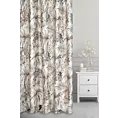 Zasłona szyta na taśmie 5 cm biało srebrna miękka, welwetowa, z nadrukowanym motywem botanicznym i błyszczącymi elementami