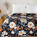 Narzuta welwetowa granatowo, kremowa 170x210 cm zdobiona nadrukiem kwiatów FIORA Eurofirany