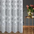 Firana szyta na flexach biała z miękkiej tkaniny typu ADEN z efektem deszczyku, zdobiona haftem roślinnym, wykończona obciążnikiem