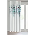 Zasłona biało, niebieska z motywem roślinnym 140x270 cm taśma/flex SENDI Eurofirany