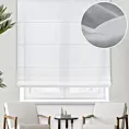 Roleta rzymska biała z cienkiej matowej etaminy, wykończona obciążnikiem