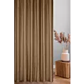 Zasłona szyta na taśmie 5 cm jasnobrązowa z miękkiej tkaniny welwetowej z efektem kreszowania, wykończona obciążnikiem