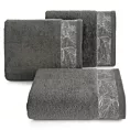 Ręcznik do rąk 30x50 cm bawełniany kolor stalowy,srebrny z żakardową bordiurą w liście 400 g/m2 AGIS Eurofirany