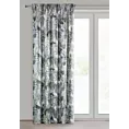 Zasłona biało, zielona z błyszczącym wzorem egzotycznych liści z welwetu 140x270 cm taśma DAVOS  Eurofirany
