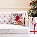 Poszewka na poduszkę świąteczna 45x45 cm biało, czerwona zdobiona uroczym nadrukiem ptaszków i elegancką wypustką Eurofirany