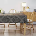 Obrus szyty grafitowy tkanina w ornamentowy wzór, z dodatkiem połyskującej nici
