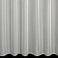 Firana szyta na flexach kremowa zdobiona pionowymi, połyskującymi paskami z nici metalicznej, wykończona obciążnikiem