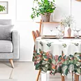 Obrus okrągły naturalno, zielony średnica 150 cm INES z nadrukowanym motywem botanicznym