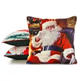 Poszewka na poduszkę 45x45 cm welwetowa zdobiona uroczym motywem świątecznym czerwono, biała Eurofirany