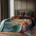 Pościel 220x200 cm z makosatyny bawełnianej kolor butelkowa zieleń, pomarańczowy z wzorem designerskim SELVA Eva Minge Eurofirany