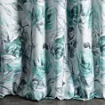 Zasłona szyta na taśmie fala ORIANA biało jasnoturkusowa z tkaniny o naturalnym splocie w malarski kwiatowy wzór