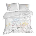 Ekskluzywna pościel 220x200 cm bawełniana kolor biały, jasnoszary z kwiatowym wzorem Reina Line Eurofirany