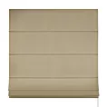Roleta rzymska ciemnokremowa z gładkiej tkaniny zaciemniającej typu dimout wykończona obciążnikiem