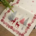 Bieżnik na stół kremowo, czerwony 45x140 cm gobelinowy z zimowym motywem skandynawskim