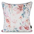 Poszewka na poduszkę 45x45 cm welwetowa z nadrukiem pastelowych kwiatów i ozdobną kontrastującą wypustką biało, pomarańczowa VELVET 148 EUROFIRANY PREMIUM