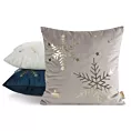 Poszewka na poduszkę świąteczna 45x45 cm welwetowa granatowa zdobiona nadrukiem szampańskich śnieżynek Eurofirany