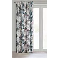 Zasłona biało, stalowa z motywem liści 140x270 cm taśma / szelki LILIA Eurofirany