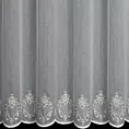 Firana szyta na taśmie 5 cm naturalno szara z delikatnej i matowej tkaniny z miękkim, łańcuszkowym haftem dołem