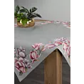 Obrus popielato, różowy 100x100 cm gobelinowy zdobiony motywem kwiatów magnolii