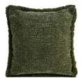 Poszewka na poduszkę 45x45 cm oliwkowa szenilowa zdobiona futerkiem na brzegach poszewki BLANCA 01 Eurofirany