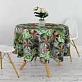 Obrus szyty CARLITA czarno zielony z miękkiej tkaniny typu blackout drukowanej w botaniczny wzór
