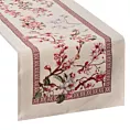 Bieżnik na stół naturalno, różowy 45x140 cm gobelinowy zdobiony motywem inspirowanym japońskim kwiatem wiśni