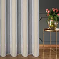 Firana szyta na flexach naturalno srebrna z matowej etaminy w połyskujące pionowe pasy, wykończona obciążnikiem