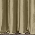 Zasłona szyta na przelotkach złota z tkaniny welwetowej w pionowe prążki, wykończona obciążnikiem