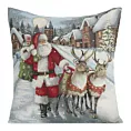 Poszewka na poduszkę 45x45 cm bawełniana, gobelinowa z mieszanki włókien zdobiona nadrukiem Mikołaja popielato, czerwona GOB Eurofirany
