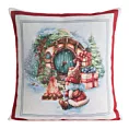 Poszewka na poduszkę 45x45 cm bawełniana, gobelinowa z mieszanki włókien czerwono, naturalna XMAS Eurofirany