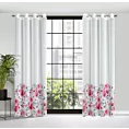 Zasłona biało, różowa z motywem malowanych kwiatów z etaminy 140x250 cm przelotka CARLA Eurofirany