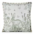 Poszewka na poduszkę 45x45 cm o strukturze lnu zdobiona nadrukiem zajączka kremowo, zielona WIOSNA 60 Eurofirany