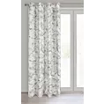 Zasłona biało, szampańska z metalicznym nadrukiem egzotycznych liści z welwetu 135x250 przelotka ODETA Eurofirany