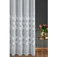 Firana szyta na flexach biała z miękkiej tkaniny typu ADEN z efektem deszczyku, zdobiona haftem roślinnym, wykończona obciążnikiem
