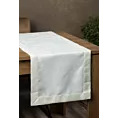 Bieżnik na stół kremowy 40x200 cm LILIAN z delikatnym wzorem liści z tkaniny przeplatanej złotą nicią z elegancką podwójną listwą