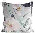 Poszewka na poduszkę 45x45 cm welwetowa srebrno, kremowa z nadrukiem kwiatów ROSITA 1 Eurofirany