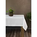 Obrus biały 145x350 cm z tkaniny przypominającej płótno STELLA 2 z podwójną listwą na brzegach
