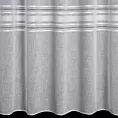 Firana szyta na taśmie fala biała z matowej tkaniny o naturalnym wyglądzie z ażurowymi pasami, wykończona obciążnikiem