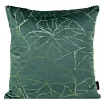 Poszewka na poduszkę 45x45 cm welwetowa ze złotym motywem liści ciemnomiętowo BLINK Eurofirany