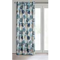 Zasłona biało, turkusowa zdobiona błyszczącym egzotycznym nadrukiem z tkaniny typu oxford 140x250 cm przelotka MALTA  Eurofirany