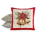 Poszewka na poduszkę 45x45 cm gobelinowa z mieszanki włókien zdobiona motywem dzwoneczków naturalno, czerwona GOB Eurofirany