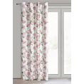 Zasłona biało, różowa zdobiona nadrukiem kwiatów 140x250 cm przelotka AVANI Eurofirany
