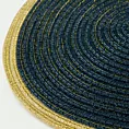 Podkładka owalna na stół granatowo 30 x 45 cm TIRANA strukturalna przetykana złotą nicią z ozdobną lamówką