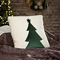 Poszewka na poduszkę 45x45 cm świąteczna z futerka zdobiona motywem choinki kremowo, zielona Eurofirany