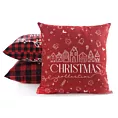 Poszewka na poduszkę 45x45 cm welwetowa czerwono, biała zdobiona świątecznym nadrukiem Eurofirany
