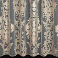 Firana szyta na przelotkach naturalno pudrowa z przezroczystej organtyny ozdobionej dużym, połyskliwym wzorem ornamentowym, wykończona obciążnikiem Italissima Eva Min