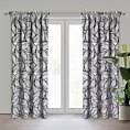 Zasłona biało, czarna zdobiona nadrukiem liści 140x270 cm taśma ROMI Eurofirany