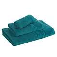 Ręcznik kąpielowy 70x140 cm bawełniany kolor ciemno turkusowy z welwetową bordiurą i kontrastującymi paseczkami 500 g/m2 SIBEL Eurofirany
