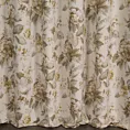 Zasłona szyta na flexach kremowo musztardowa z tkaniny z dodatkiem bawełny i nici metalicznej, o wzorze w kwiaty, zawiera 20% bawełny