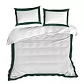 Pościel 160x200 cm bawełniana z makosatyny kolor biały, ciemnozielony z kontrastującą kantą Reina Line Eurofirany